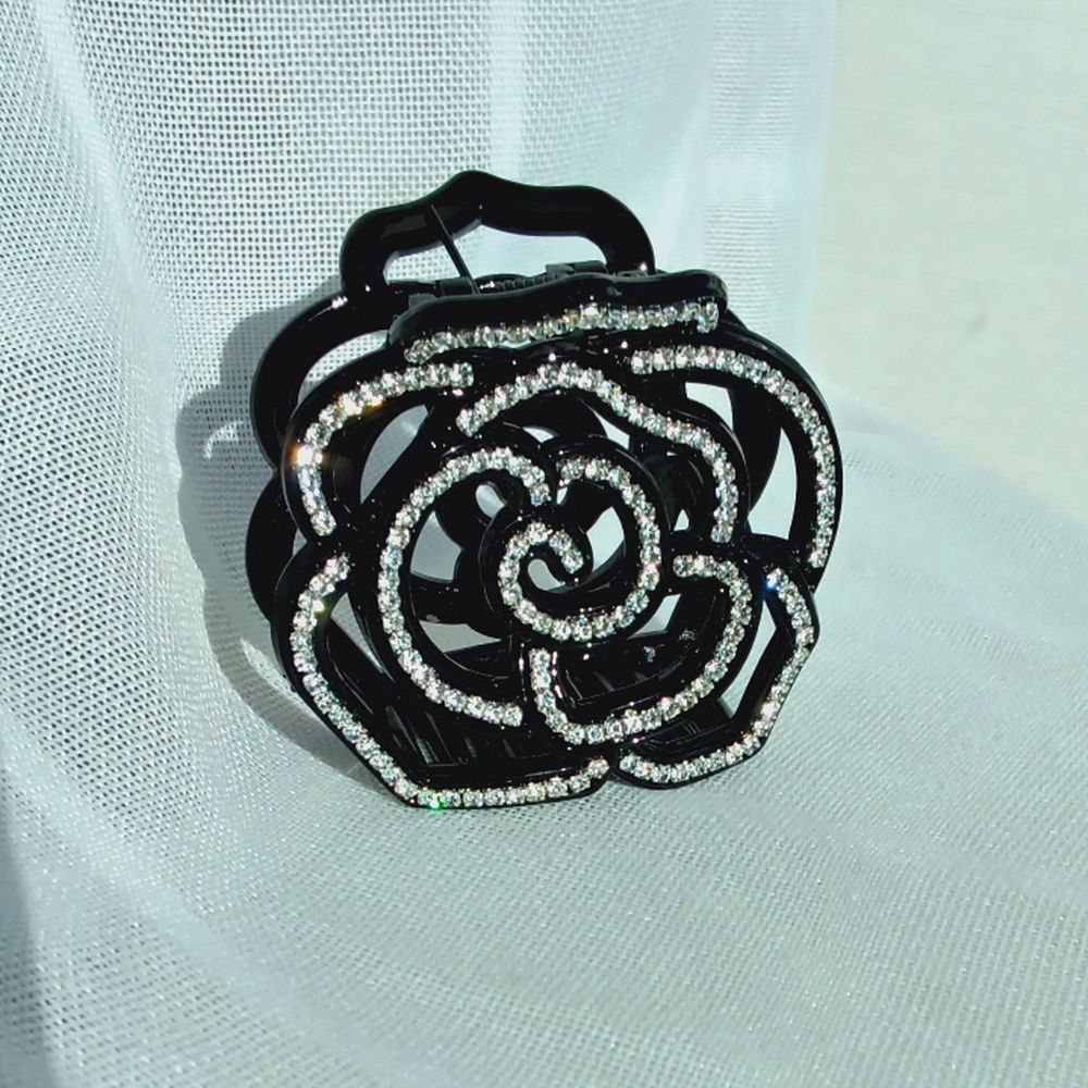 Brand new Black Flower Hair Clip Claw Diamante Hair Claw Clip Black Flower Hair
